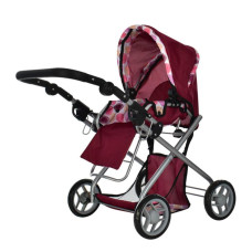 Коляска для ляльки трансформер з люлькою і сумкою бордова (9379/029)