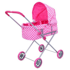 Коляска для ляльки металева рожева з квадратиками (9308KV)