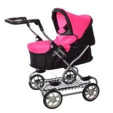 Коляска MELOGO для ляльки з кошиком чорно-рожева (9680W-PNBС)