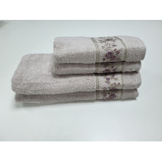 Рушники махрові BOTANIC, сіро-ліловий (Набір (Баня+Лице))