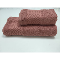 Рушники махрові VIP COTTON GALINA, корал (Набір (Баня+Лице))
