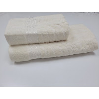 Рушники махрові LUX COTTON AKASYA, ваніль (Набір (Баня+Лице))