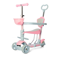 Самокат MAXI 5в1 триколісний з сидінням та батьківською ручкою Рожевий (JR3-027-2PN)