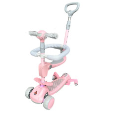 Самокат дитячий Maraton 619A з батьківською ручкою та свіловими ефектами рожевий (SMR0039-PN)