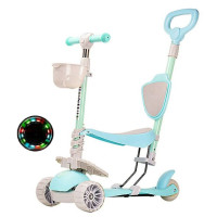 Самокат 3-колісний із сидінням та батьківською ручкою, колеса з підсвіткою бірюза (HS2017TQ)