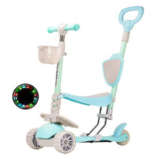 Самокат 3-колісний із сидінням та батьківською ручкою, колеса з підсвіткою бірюза (HS2017TQ)