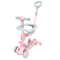 Самокат дитячий Maraton Jetta з батьківською ручкою та свіловими ефектами рожевий (619APN)