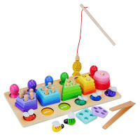 Дерев'яна розвиваюча іграшка 3в1 сортер, рибалка, пірамідки (WD13021)