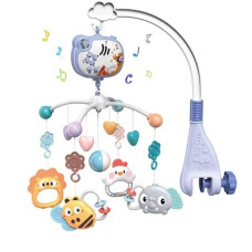Мобіль для ліжечка з брязкальцями, проетором нічного неба і музичними ефектами блакитний (RT668-15BL)