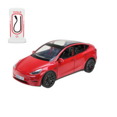 Іграшкова моделька АвтоСвіт Tesla Model 3 1:24 із зарядною станцією інерційна металева червона (AP-2005RD)
