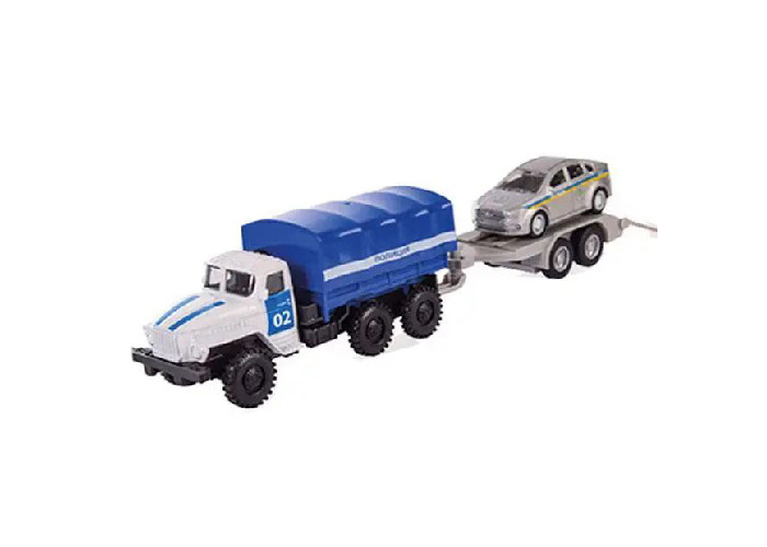 Вантажівка Автопром Поліція з причепом металева 1:64 (асорт.) (6428EMC)