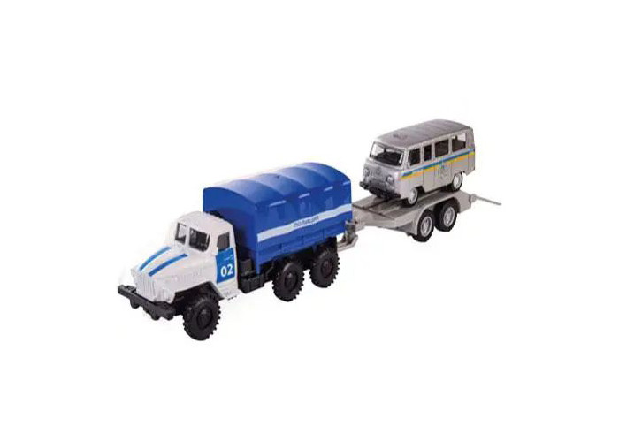 Вантажівка Автопром Поліція з причепом металева 1:64 (асорт.) (6428EMC)