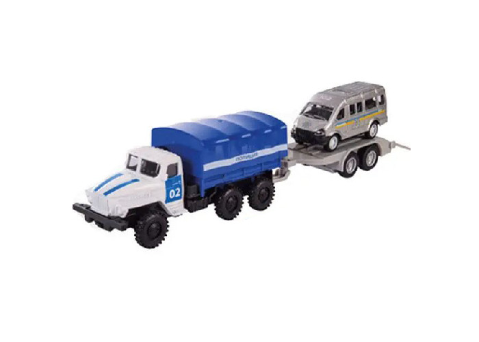 Вантажівка Автопром Поліція з причепом металева 1:64 (асорт.) (6428EMC)