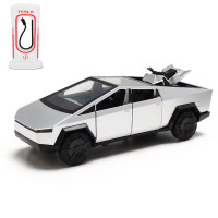 Колекційна моделька АвтоСвіт 1:28 Tesla Cybertruck з кіберциклом інерційна металева сіра (AP-2003GRY)