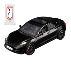 Іграшкова моделька АвтоСвіт Tesla Model 3 1:24 із зарядною станцією інерційна металева чорна (AP-2005BC)