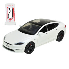 Іграшкова моделька АвтоСвіт Tesla Model S 1:24 із зарядною станцією інерційна металева біла (AP-2073WT)