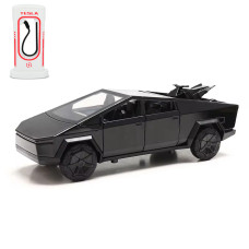 Колекційна моделька АвтоСвіт 1:28 Tesla Cybertruck з кіберциклом інерційна металева чорна (AP-2003BC)