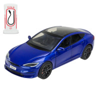 Іграшкова моделька АвтоСвіт Tesla Model S 1:24 із зарядною станцією інерційна металева синя (AP-2073BL)