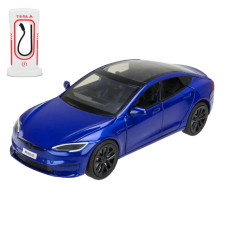 Іграшкова моделька АвтоСвіт Tesla Model S 1:24 із зарядною станцією інерційна металева синя (AP-2073BL)