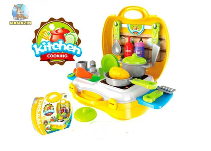 Набір кухня. плита з мийкою, посуд та продукти у валізі (8311NC)