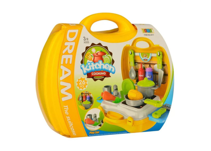 Набір кухня. плита з мийкою, посуд та продукти у валізі (8311NC)