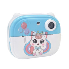 Дитячий фотоапарат миттєвого друку, міні принтер, котик блакитний (KING75BL)