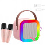 Портативна музична колонка-караоке Colorful Speaker 2 мікрофони RGB-світло, рожева (K12-PN)