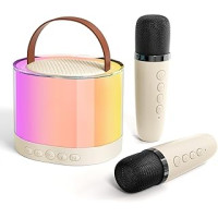 Колонка Smart portable speaker karaoke 2 мікрофони із rgb-підсвіткою бежева (K52BG)
