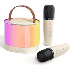 Колонка Smart portable speaker karaoke 2 мікрофони із rgb-підсвіткою бежева (K52BG)