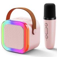 Портативна музична колонка-караоке Colorful Speaker RGB-світло, рожева (K12/1-PN)