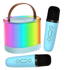 Колонка Smart portable speaker karaoke 2 мікрофони із rgb-підсвіткою блакитний (K52BL)