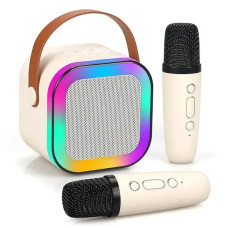 Портативна музична колонка-караоке Colorful Speaker 2 мікрофони RGB-світло, бежева (K12-BG)