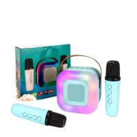 Портативна музична колонка-караоке Colorful Speaker 2 мікрофони RGB-світло, блакитна (A31BL)