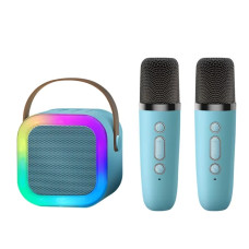 Портативна музична колонка-караоке Colorful Speaker 2 мікрофони RGB-світло, блакитна (K12-BL)