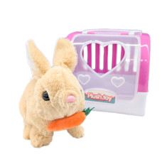 Іграшка інтерактивна Plush Toy Кролик з морквинкою в рожевій переносці бежевий (CH6010BG)