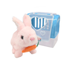 Іграшка інтерактивна Plush Toy Кролик з морквинкою в блакитній переносці рожевий (CH6010PN)