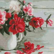 Картина за номерами з алмазною мозаїкою Стратег Червоні пелюстки піонів 30х30см (CA-0043)