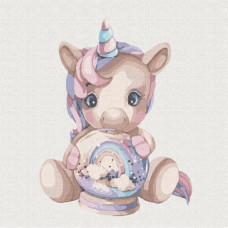 Картина розфарбовування Ідейка за номерами Рожевий єдиноріг 30х30 (KHO6037)