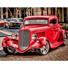 Картина для малювання за номерами Стратег Червоний ретро автомобіль 40х50см (VA-2505)