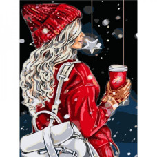 Картина-розмальовка за номерами Strateg Дівчина з кавою 30x40 (SS6822)
