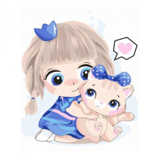 Картина для малювання за номерами Стратег Дівчинка з котиком 30х40см (SV-0094)