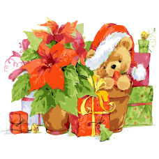 Картина для малювання за номерами Strateg Ведмедик із подарунками 30х30 (ES0894)