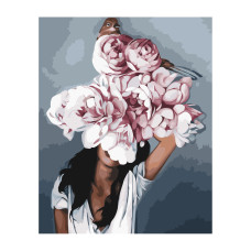 Картина для малювання за номерами Стратег Дівчина з рожевими півоніями 50х40см (VA-3030)