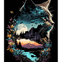 Картина-розмальовка Strateg за номерами на чорному фоні Котяче відображення природи 40х50 (AH1129)