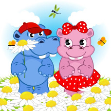 Картина-розмальовка за номерами Strateg Кохання бегемотів 30x30 (ES177)