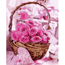 Картина для малювання за номерами Стратег Рожеві троянди у корзинці 40х50см (VA-2668)