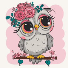 Розписна картина за номерами на полотні Art Craft Совеня з квітами 30х30 (15560-AC)