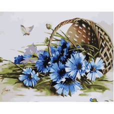 Картина для малювання за номерами Strateg Ковшик волошок з лаком та рівнем 40х50 (GS1359)