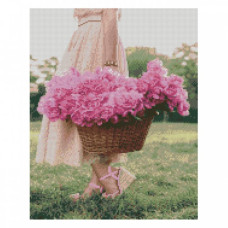 Картина за номерами з алмазною мозаїкою Стратег Дівчина з кошиком півонії 40х50см (FA40826)
