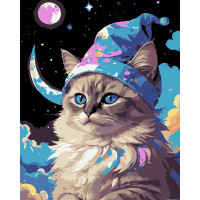 Картина для малювання за номерами Strateg Кіт серед зірок на чорному фоні 40х50 (AH1219-17)
